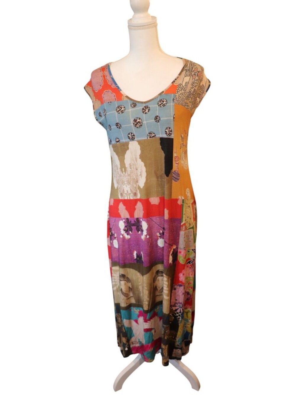 Johnny Was Tokyo Patchwork High Slit Knit Dress, Small (oversized)